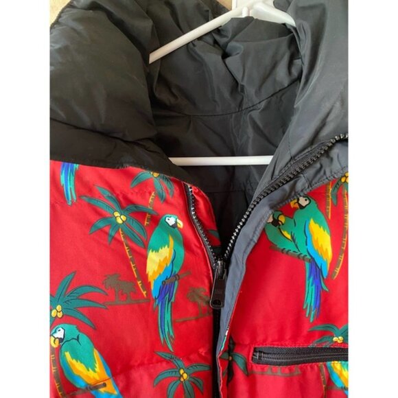 Vintage 90s Tropical Parrot Down-Filled Jacket, Size Large Kids - Picture 7 of 14